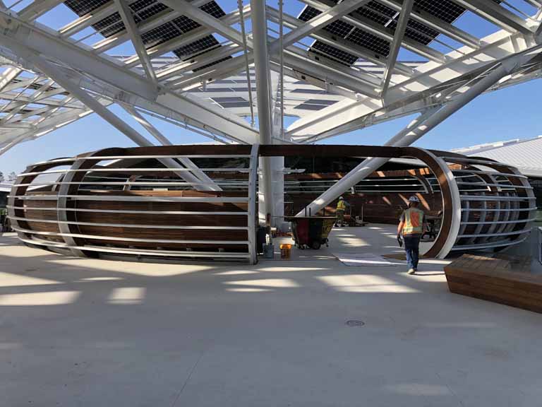 Close Up View of Curved Steel Treehouse Structures at NVIDIA Headquarters